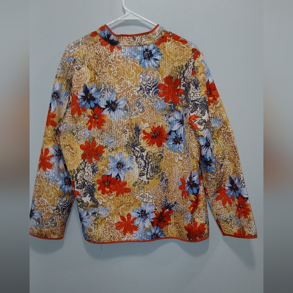 Floral Vibrant Orange Lining Open Front Shacket Womens 14 Lightweight Spring - Picture 7 of 7